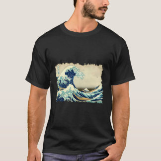 T-shirt Vintage Japonais Bois Art Great Wave Style