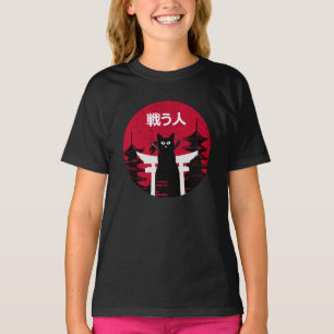 T-shirt Vintage japonais Samurai noir Chat Ninja Art
