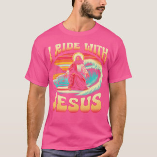 T-shirt Vintage Je Marche Avec Jésus Surfant Jesus équitat