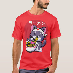 T-shirt Vintage Kawaii Anime Ramen Chat Japonais nourritur
