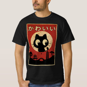 T-shirt Vintage Kawaii Chat Japonais Anime Noir Gift Girls