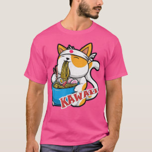T-shirt vintage kawaii chat manger ramen anime retro Japan