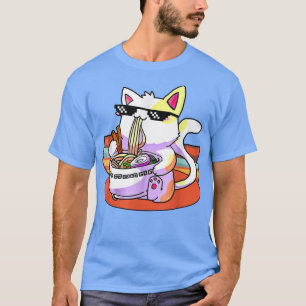 T-shirt Vintage Kawaii Ramen Chat Japonais Neko Noodle Cad