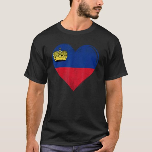 T-shirt Vintage Liechtenstein Flag Heart (Devant)