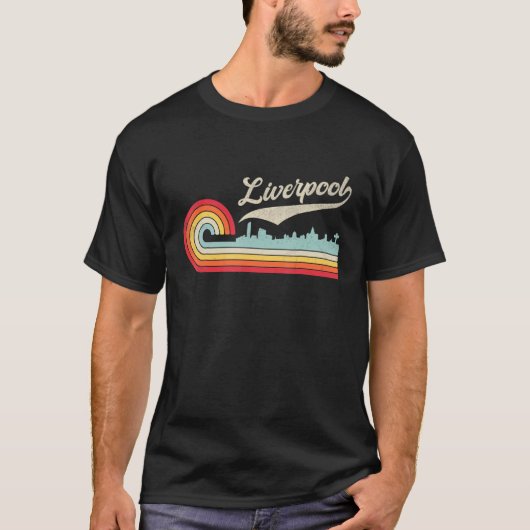T-shirt Vintage Liverpool City Retro Sunset Skyline (Devant)