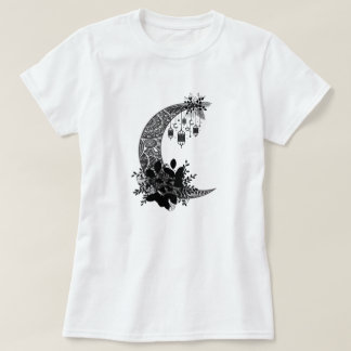 T-shirt Vintage Lune noire étoile Fleur noire Magie rétro