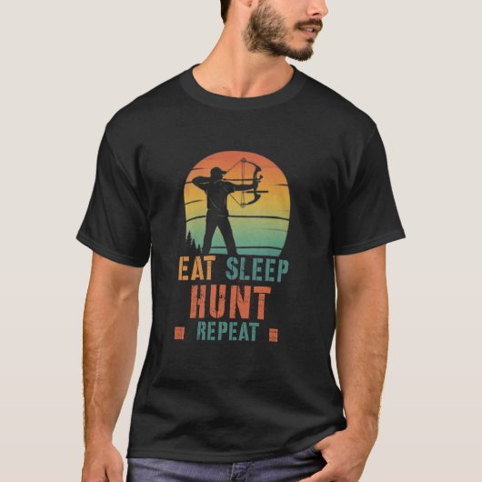 T-shirt Vintage Manger Dormir Chasse à l'Arc Répéter (Devant)