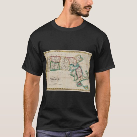 T-shirt Vintage Map of Massachusetts 1827 (Devant)