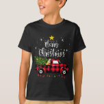 T-shirt Vintage Merry Christmas Tree on Car Butiflo Plaid<br><div class="desc">Joyeux sapin de Noël vintage sur voiture Butiflo Plaid Camion Rouge</div>