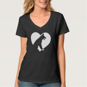 T-shirt Vintage mignon Qui aime Chiens Noir Chien Coeur bl