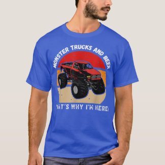 T-shirt Vintage Monster Trucks And Beer Cool Retro Sunset