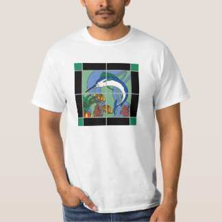 T-shirt vintage mural de tuile de Marlin d'île de