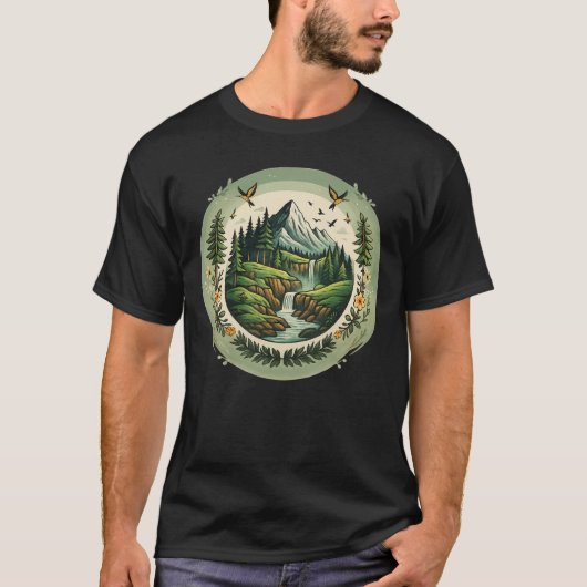 T-shirt Vintage Nature Landscape Mountain Scene (Devant)