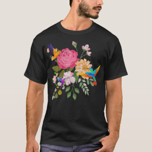 T-shirt Vintage Oiseau Amoureux des animaux Nature Roses F
