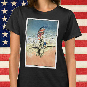 T-shirt Vintage patriotique, Dame, Aigle avec drapeau amér