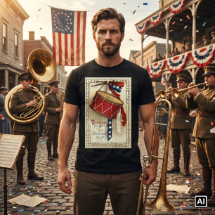 T-shirt Vintage patriotique, tambours avec notes de musiqu
