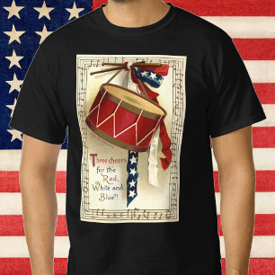 T-shirt Vintage patriotique, tambours avec notes de musiqu