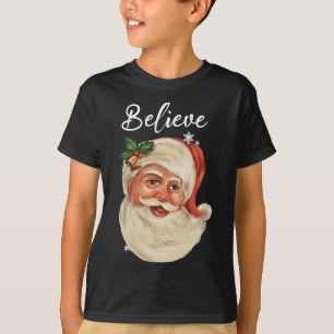 T-shirt Vintage Père Noël Visage Croire Famille de Noël