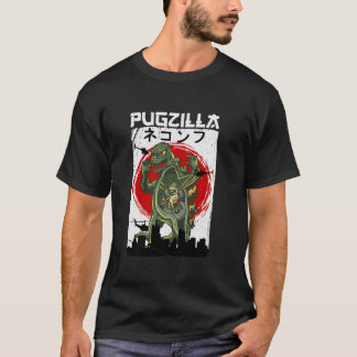 T-shirt Vintage Pugzilla Japonais coucher de soleil Style 
