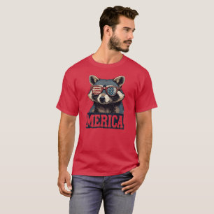 T-shirt Vintage Raccoon Merica 4 juillet patriotique