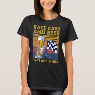 T-shirt Vintage Race Cars Checkered Flag Beer Drinker Drin