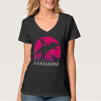 T-shirt Vintage Retro 2 Enfants Mamasaurus Coucher De Sole
