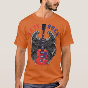 T-shirt Vintage Retro 80s Musique Guitare Ailes Lets Rock