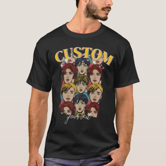 T-shirt Vintage Retro Character Collage Custom Text (Devant)