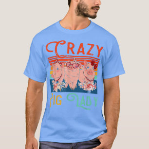 T-shirt Vintage Retro Crazy Cochon Funny Lady Floral Farme