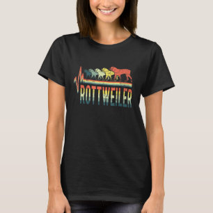 T-shirt Vintage Retro Heartbeat Word Rottweiler Chien Anim