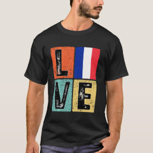 T-shirt Vintage Retro I Love France Drapeau Pour French Pr