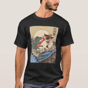 T-shirt Vintage Retro Japonais Great Wave Cat VS Monster G