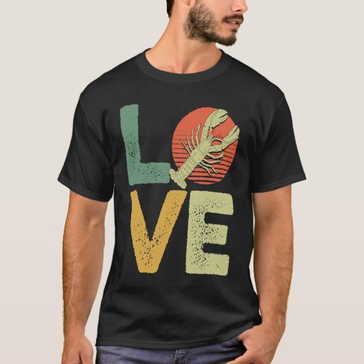 T-shirt Vintage Retro Love Crawfish Crustaceans Crayfish (Devant)