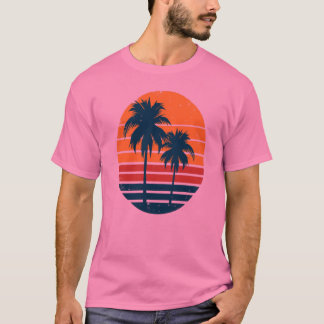 T-Shirt Vintage Rétro Palmier Coucher de Soleil Et