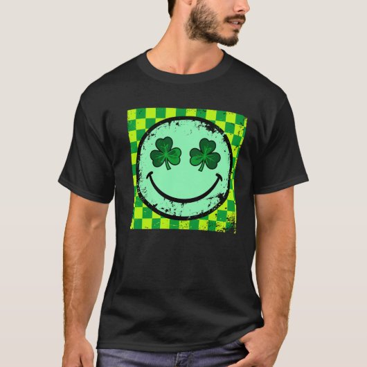 T-shirt Vintage Retro Shamrock Smiley Face Graphic (Devant)