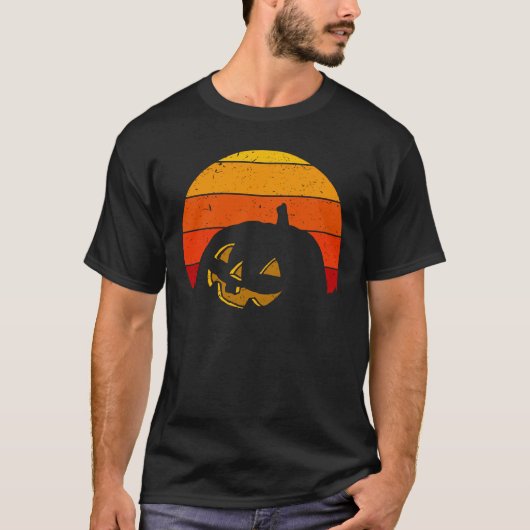 T-shirt Vintage Retro Sunset Halloween Citrouille (Devant)