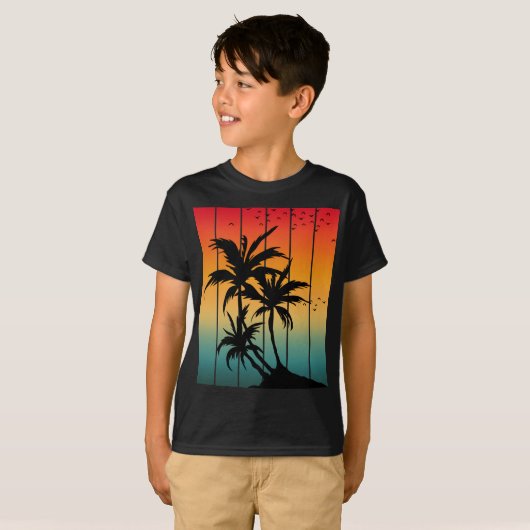 T-shirt vintage RETRO SUNSET PALMIER ARBRES (Devant entier)
