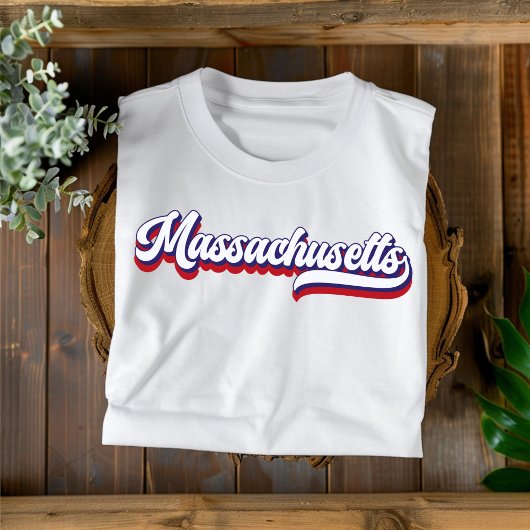 T-shirt Vintage rouge blanc et bleu Massachusetts