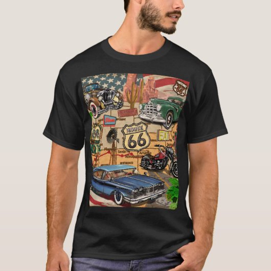 T-shirt Vintage Route 66, affiche nostalgique. (Devant)