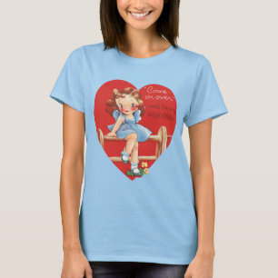 T-shirt Vintage Saint Valentin, Fille sur une clôture