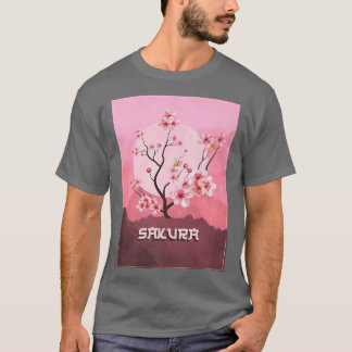 T-shirt Vintage Sakura Cherry Blossom Moon Japonais Graphi