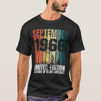 T-shirt Vintage Septembre 1966 Graphique Anniversaire 55 A