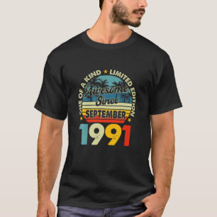 T-shirt Vintage Septembre 1991 30 Ans Retro 30Th Bir