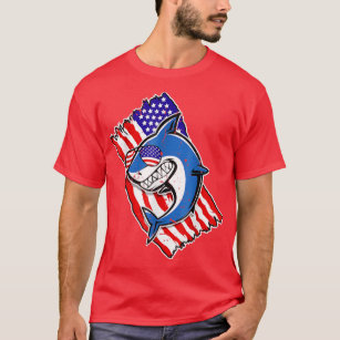 T-shirt Vintage Shark American USA Drapeau Patriotique Fun