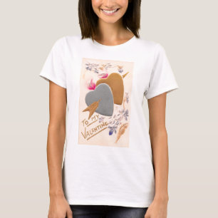 T-shirt Vintage Silver & Gold Hearts Valentine Postcard