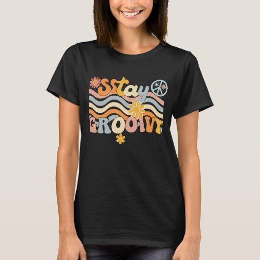 T-shirt Vintage Stay Groovy Flower Power Tee (Devant)