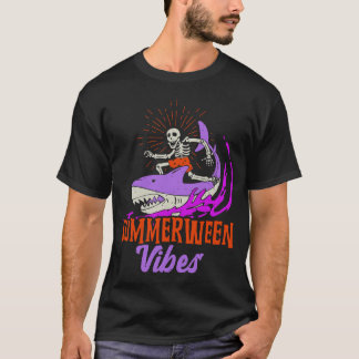T-shirt Vintage Summerween Vibes Skeleton Riding a Shark
