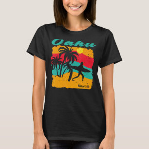 T-shirt Vintage Sunset Beach Surf Oahu Hawaii Été