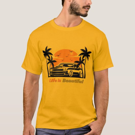 T-shirt Vintage Sunset Car (Devant)