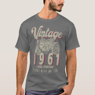 T-shirt Vintage Tractor Farmer Birthday Born In 1961 & Est